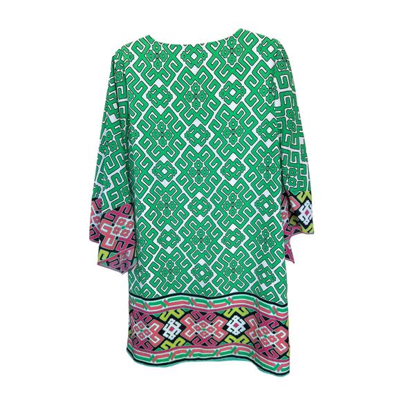 Crown & Ivy Green Geometric Shift Dress Size 14 Vacation Beach Resort Cruise - Picture 3 of 3